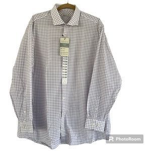 Perry Ellis Portfolio Men’s Button Down Dress Shirt, 17.5 34/35 NWT White, Plaid